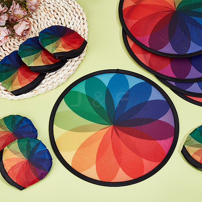 Polyester Foldable Flying Disc Fans with Storage Bag AJEW-WH00670-127A-1