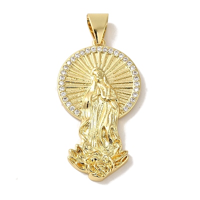 Rack Plating Brass Micro Pave Clear Cubic Zirconia Pendants KK-P267-14E-G-1