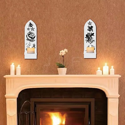 Boho Style Wall Mounted Wood Candle Holder Stand AJEW-WH0378-004-1