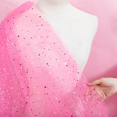 Star Moon Pattern Polyester Mesh Lace Fabric DIY-WH0504-446A-1