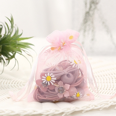 Organza Flower Printed Jewellery Storage Pouches PW-WG43216-14-1