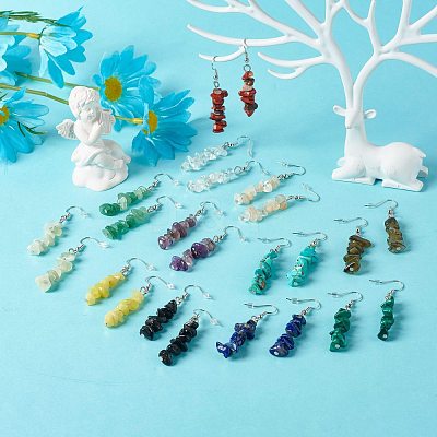 Natural & Synthetic Mixed Stone Chip Beads Dangle Earrings EJEW-JE04649-1