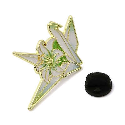 Paper Crane & Lily Flower Alloy Enamel Pin Backs for Clothes for Women JEWB-F043-02B-1