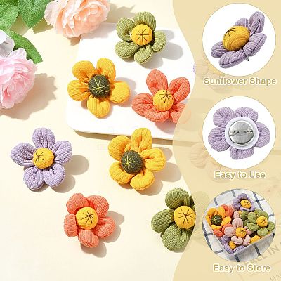10Pcs 5 Colors Sunflower Cotton Pins JEWB-CJ0001-71-1