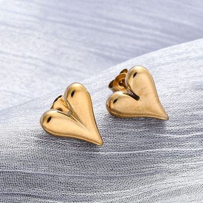 Ion Plating(IP) 304 Stainless Steel Heart Stud Earrings for Women EJEW-F300-09G-1