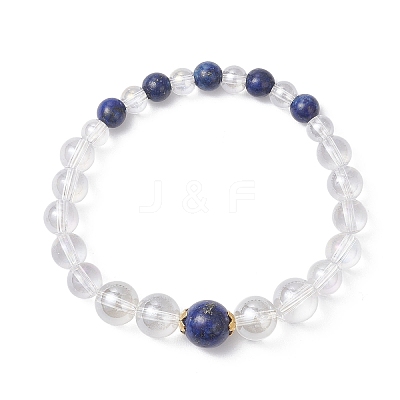 Glass & Natural Lapis Lazuli Beaded Stretch Bracelets for Women Men BJEW-JB12693-01-1