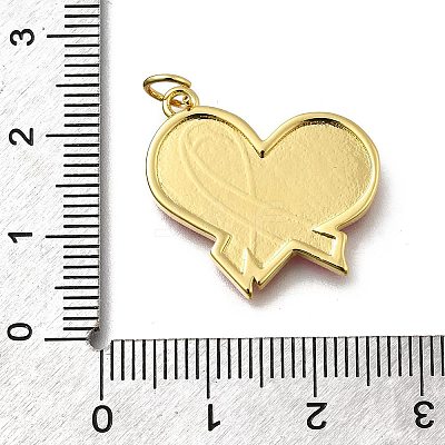October Breast Cancer Pink Awareness Ribbon Brass Enamel Pendants LS-KK-G525-10G-05-1