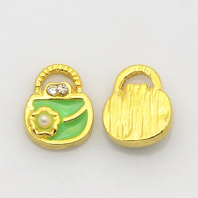 Golden Tone Alloy Rhinestone Enamel Cabochons ENAM-J472-05G-1