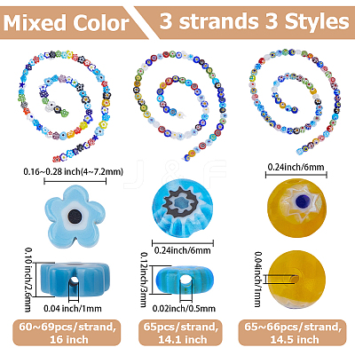 3 Strands 3 Styles Handmade Millefiori Glass Beads Strands LK-PA0001-04A-1