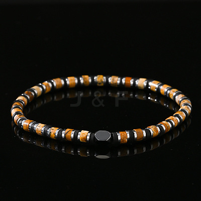 Natural Picture Jasper & Synthetic Non-magnetic Hematite Beads Stretch Bracelets for Men LS-NY6374-1