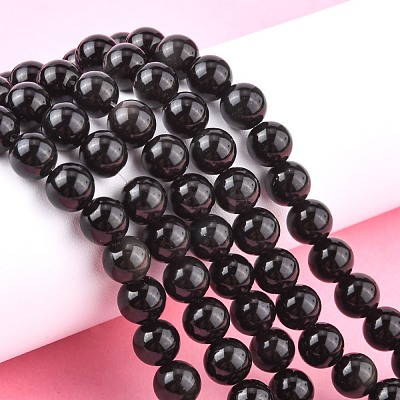 Natural Obsidian Bead Strands G-R173-8mm-02-1