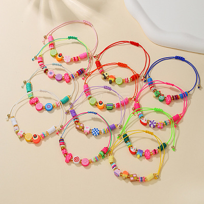 12Pcs Polymer Clay Beads Braided Bead Bracelets FS-WGD3FD0-01-1