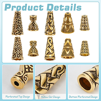 80Pcs 5 Colors Tibetan Style Cone Alloy Bead Caps TIBE-PH0002-30AG-1