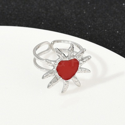 Heart Sun 304 Stainless Steel Enamel Finger Rings for Women RJEW-G355-08P-02-1