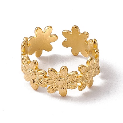 Ion Plating(IP) 304 Stainless Steel Ring Flower Wrap Open Cuff Ring for Women X-RJEW-C045-17G-1