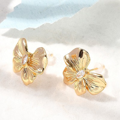Bowknot Brass Micro Pave Cubic Zirconia Stud Earrings EJEW-B148-07B-G-1