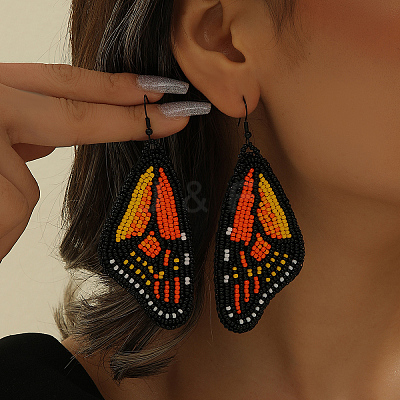 Bohemian Style Green Butterfly Wing Glass Bead Handmade Dangle Earrings FV2215-1