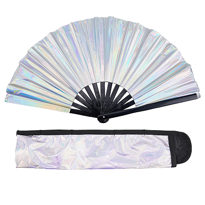 Laser PVC Plastic & Oxford Cloth Fan with Fan Bags AJEW-WH20022-90-1