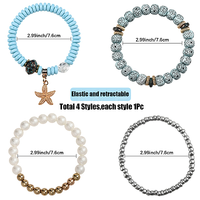 1 Set Synthetic Moonstone & Pearl Stretch Bracelets Set BJEW-SP0001-10-1