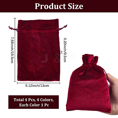 4Pcs 4 Colors Rectangle Velvet Drawstring Pouches TP-CN0001-35A-1