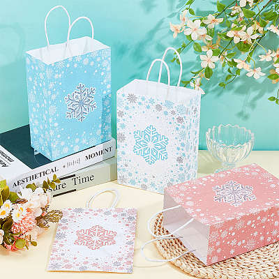32Pcs 4 Colors Christmas Snowflake Printed Paper Storage Tote Bags ABAG-BC0001-65-1