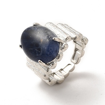 Natural Sodalite Oval Open Cuff Ring RJEW-P082-03P-15-1