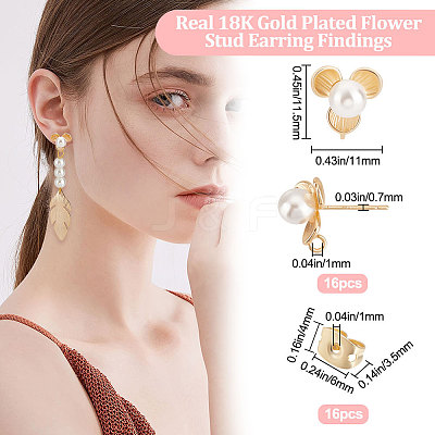 16Pcs Brass Flower Stud Earring Findings KK-BBC0007-07-1