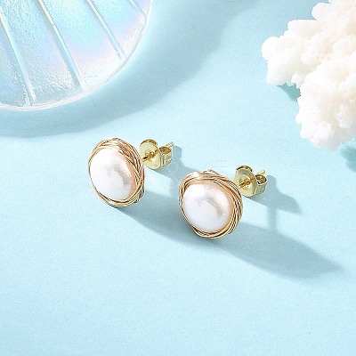 Natural Cultured Freshwater Pearl Stud Earrings EJEW-JE07379-1