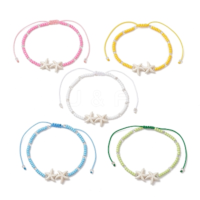 Synthetic Turquoise & Glass Seed Beaded Braided Bead Bracelets BJEW-MZ00314-1