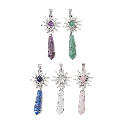 5Pcs Copper Wire Wrapped Natural Lapis Lazuli & Quartz Crystal & Rose Quartz & Green Aventurine & Amethyst Big Pendants PALLOY-JF03640-1