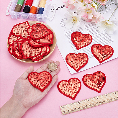 Heart PVC Glitter Iron on/Sew on Patches DIY-WH0060-56-1