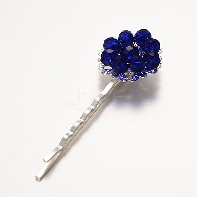 Brass Electroplate Glass Bead Flower Hair Bobby Pins PHAR-JH00048-1