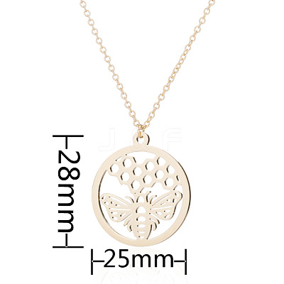 304 Stainless Steel Ring with Bee & Honeycomb Cutout Pendant Necklaces for Women WGD6CCF-01-1