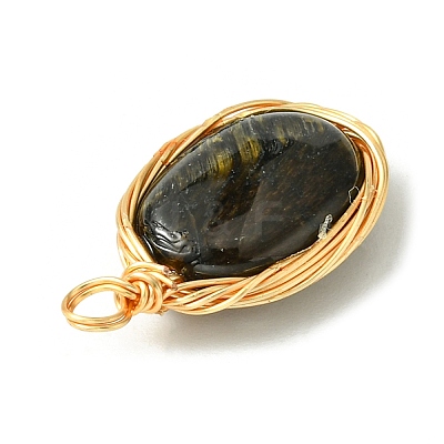5Pcs 5 Styles Natural Mixed Stone Copper Wire Wrapped Pendants PALLOY-JF02501-1