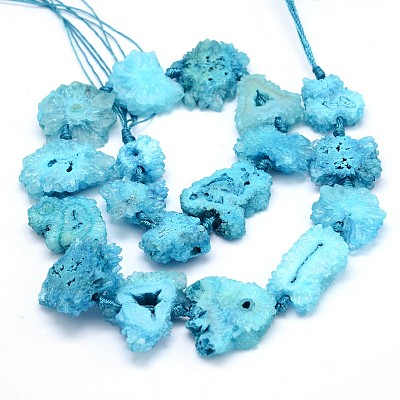 Dyed Natural Druzy Geode Agate Nugget Bead Strands G-M218-02B-1