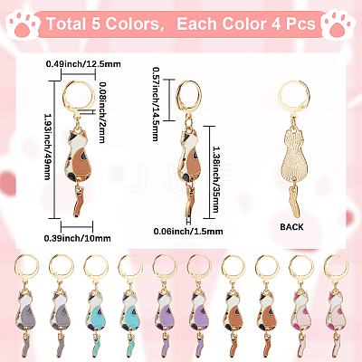 20Pcs 5 Colors Cat Alloy Enamel Pendant Locking Stitch Markers HJEW-SC00115-1