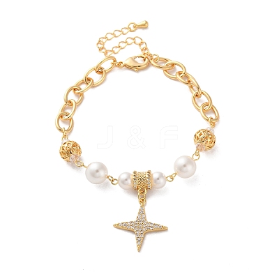 Brass Micro Pave Cubic Zirconia Charm Bracelets BJEW-P342-16G-1