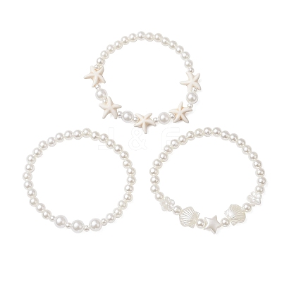 3Pcs ABS Plastic Imitation Pearl Beads Stretch Bracelets for Women BJEW-JB11869-1
