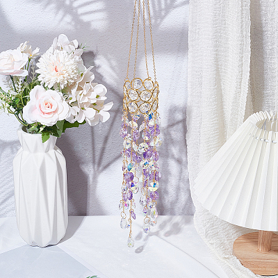 Glass with Iron Hanging Suncatchers AJEW-SP0005-02-1
