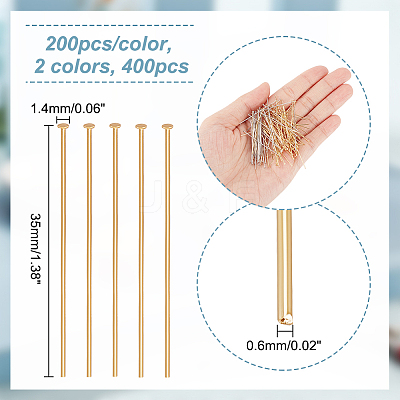 400Pcs 2 Colors 304 Stainless Steel Flat Head Pins STAS-PH0004-58-1