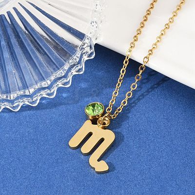 304 Stainless Steel Glass Drill Birth Stone Constellation Pendant Necklaces STAS-D305-08G-H-1