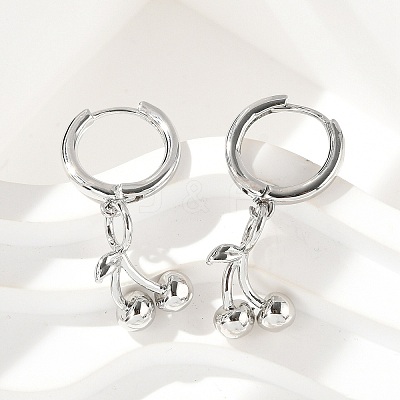 Brass Cherry Hoop Earrings EJEW-M077-19P-03-1