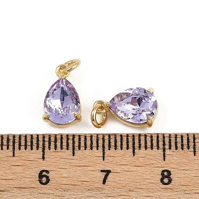 Teardrop Brass Glass Charms KK-L240-06G-01-1