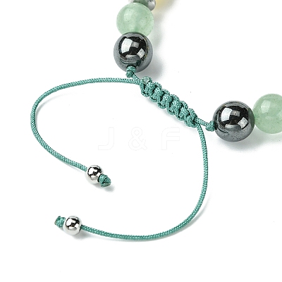 Natural Green Aventurine & Topaz Jade & Brass Heart Braided Bead Bracelet BJEW-JB09703-02-1
