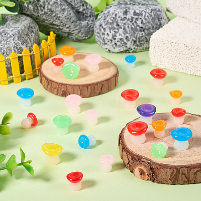 30Pcs 2 Styles Luminous Resin Mushroom Ornament RESI-TA0004-02B-1