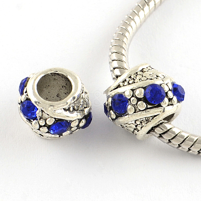 Barrel Antique Silver Plated Metal Alloy Rhinestone European Beads ALRI-Q228-02B-1