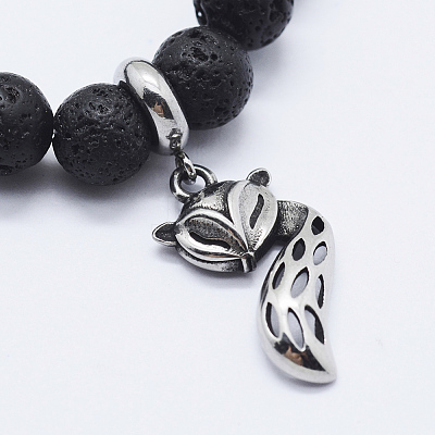 Natural Lava Rock Stretch Charm Bracelets BJEW-E318-01-1
