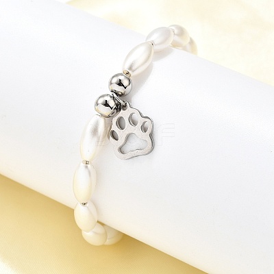 304 Stainless Steel Paw Print Charm Bracelets for Women BJEW-C098-12P-1
