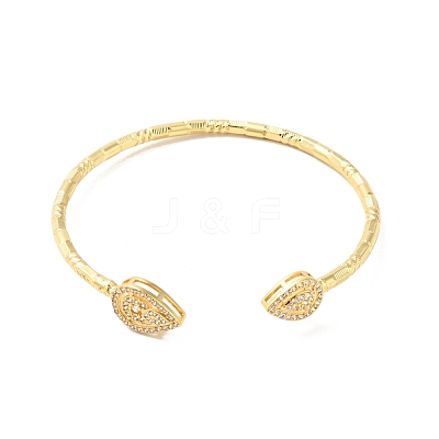 Clear Cubic Zirconia Teardrop Open Cuff Bangle BJEW-G652-05G-1