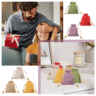 24Pcs 6 Colors Flower Printed Cloth Drawstring Bags ABAG-CA0001-22A-1